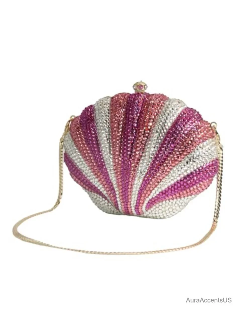 Small Shell Rhinestone Evening Clutch with Removable Chain